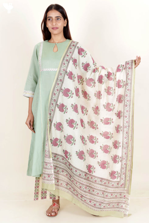 Chanderi Silk Kurta With Dupatta And Pant Set